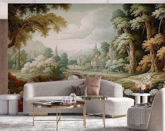 Vintage Forest Landscape Wallpaper Mural - Removable Peel and Stick