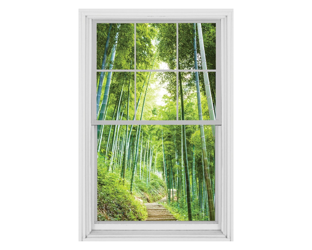 Bamboo Forest 3D Window Wall Decal, Forest View Faux Window Wall Decal