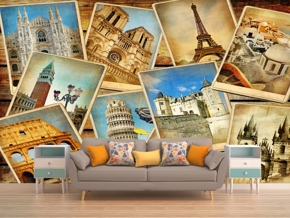 Wallpaper Vintage Collage European Travel Wall Art, Wall Mural, Fine Art  Background - Etsy New Zealand
