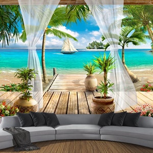 Sfondo Balcone Vista mare Parete Arte, Murale