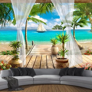 Wallpaper Balcony Sea View Wall Art, Wall Mural - Etsy