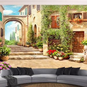 European Street Scene Wallpaper Mural: Ancient City Wall Art