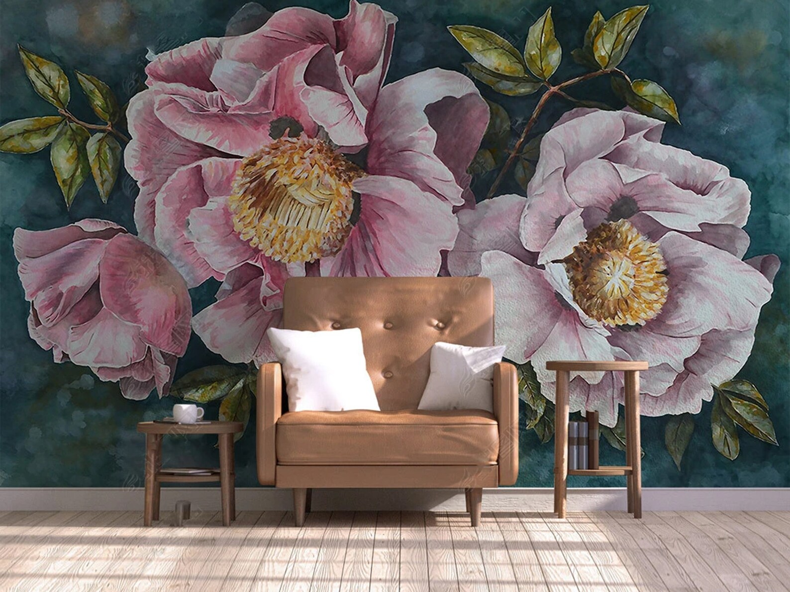 Vintage Watercolor Peony Wallpaper Mural: Floral Wall Decor - Etsy