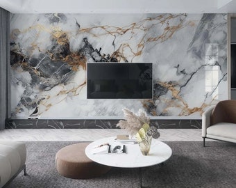 Luxury Marble Wallpaper: White & Gray Texture, Peel and Stick Mural
