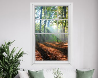 Décalcomanie murale 3D avec vue sur la forêt : vinyle à retirer et à coller