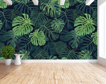 Tropical Monstera Leaf Wallpaper Mural: Fresh Minimalist Wall Art