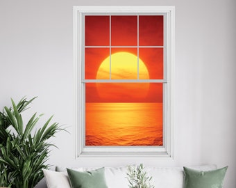 Décalcomanie murale 3D vue de la fenêtre : autocollant Sea Sparkle Moon