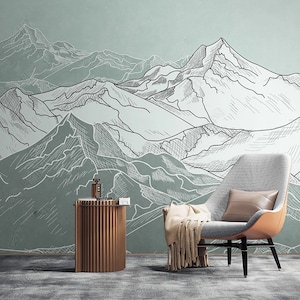 Line Mountain Wallpaper,  Mountain Landscape Peel and Stick Wallpaper,  Scenery Mountain Wallpaper, Mountain Wallpaper Pell and Stick