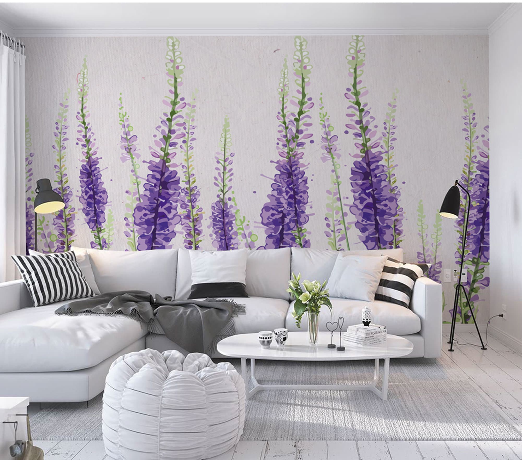 Light Gray Purple Fabric, Wallpaper and Home Decor