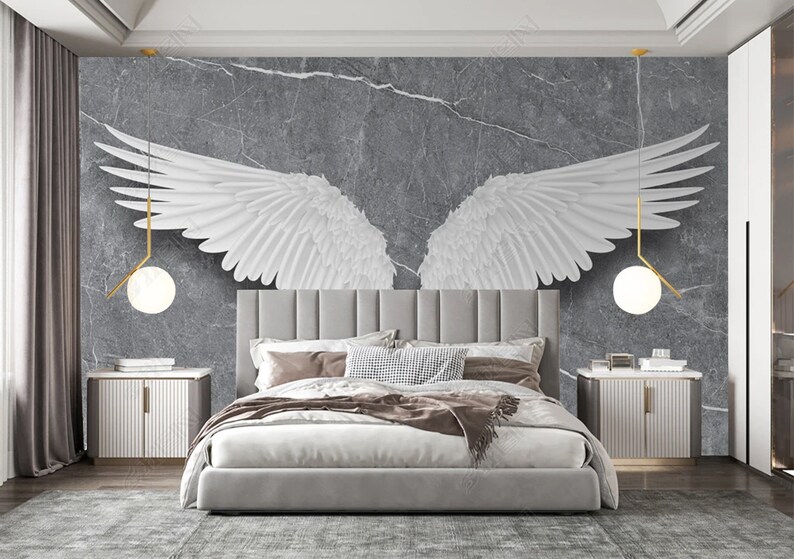 Angel Wings Wallpaper Modern Minimalist Wallpaper Angel - Etsy
