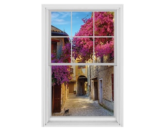 Provence Old Town 3D Window Wall Decal: Peel and Stick Vinyl