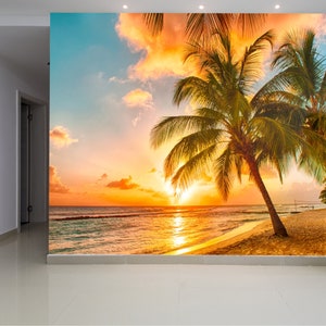 Wallpaper  Ocean, Beach,Palms Sunset Landscape Wall Art, Wall Mural