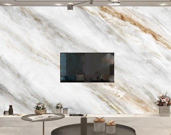 Textured Marble Print Wallpaper: Faux Stone Vinyl Wall Decor