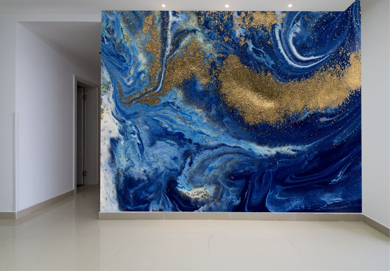 Dark Blue and Gold Marble Peel and Stick Wallpaper Dark Blue Etsy