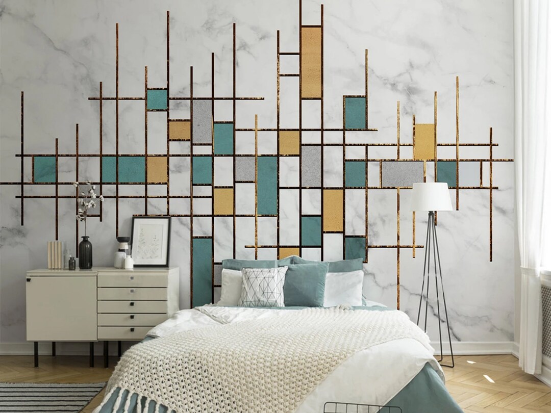 Wallpaper Scandinavian Retro Abstract Geometric Gold Wall Art, Wall ...