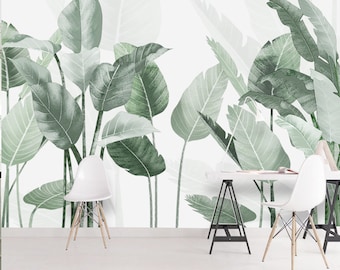 Tropical Banana Leaf Wallpaper Mural: Modern Minimalist Wall Art