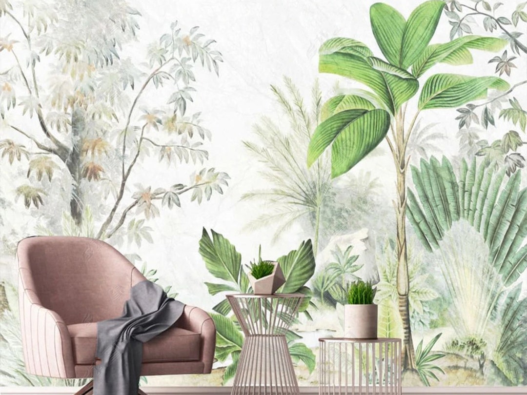 Tropical Trees Peel and Stick Wallpaper, Tropical Forest Wallpaper