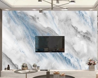 Blue Marble Wallpaper Mural: Non-Woven Textured Wall Art