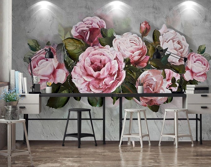 Elegant Peony Peel and Stick Wallpaper Roses Bouquet Wall Mural Art ...