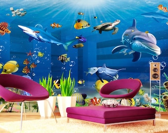 Wallpaper 3D Effective Underwater World Wall Art, Wall Mural