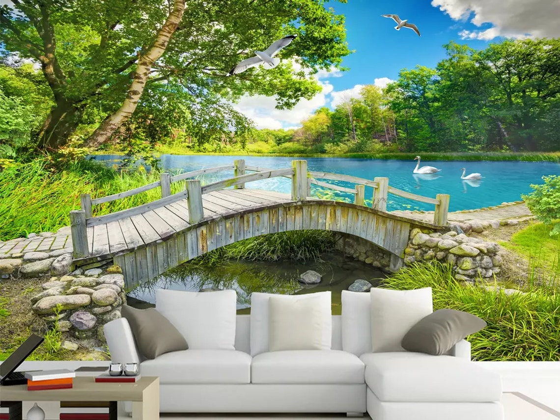 Wallpaper Lake View Wall Art Wall Mural Etsy