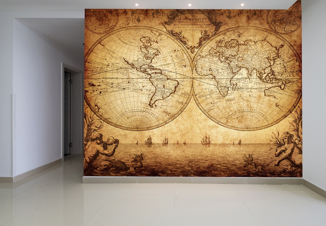 Wallpaper Mural Vintage World Map Wall Mural - Etsy