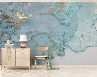 Blue Gilding Marble Texture Wallpaper: Retro Fashion Wall Mural