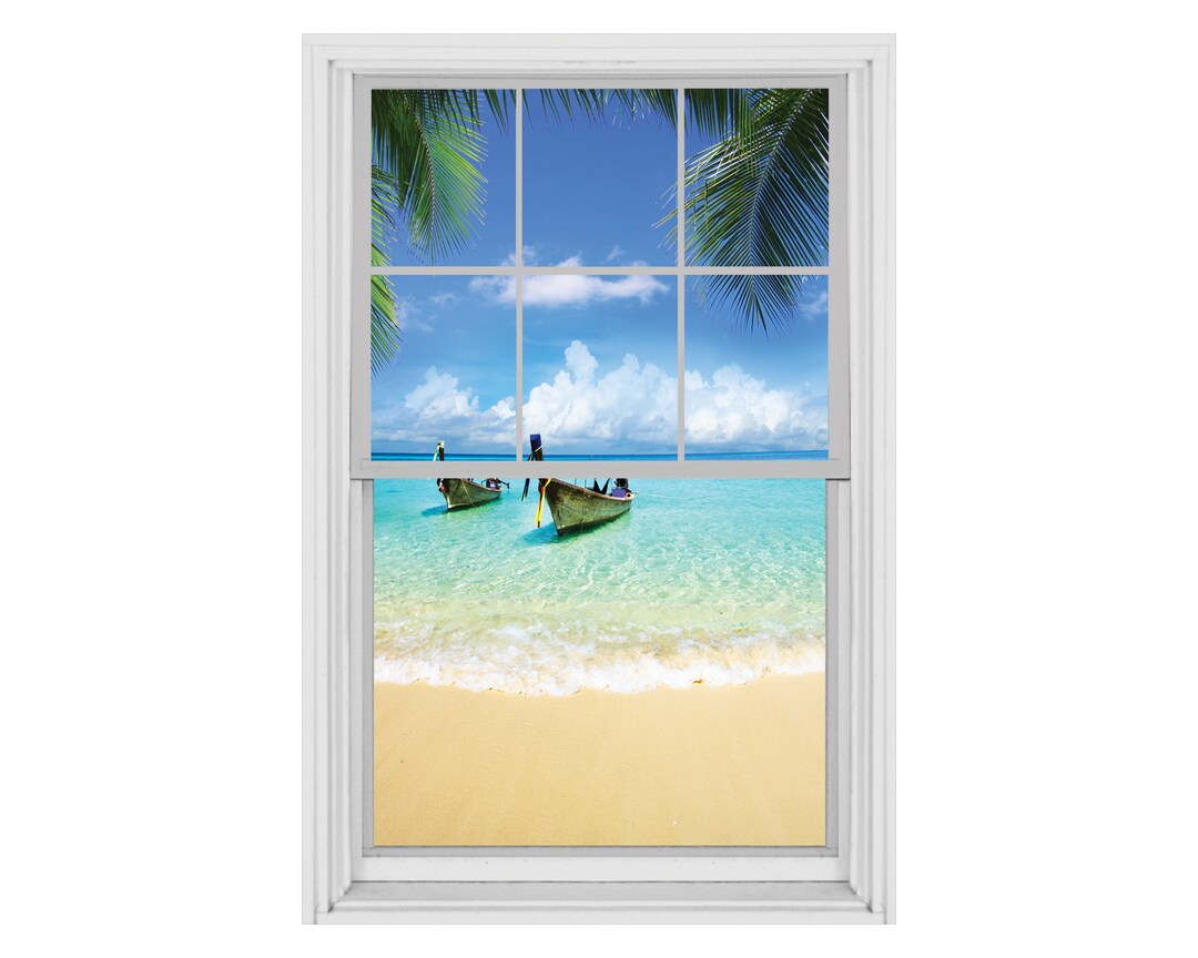 Seascape 3D Window Wall Decal, Sea View Faux Window Wall Decal, 3D