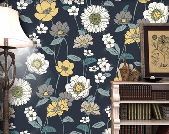 Moody Floral Wallpaper: Dark Academia Botanical Mural