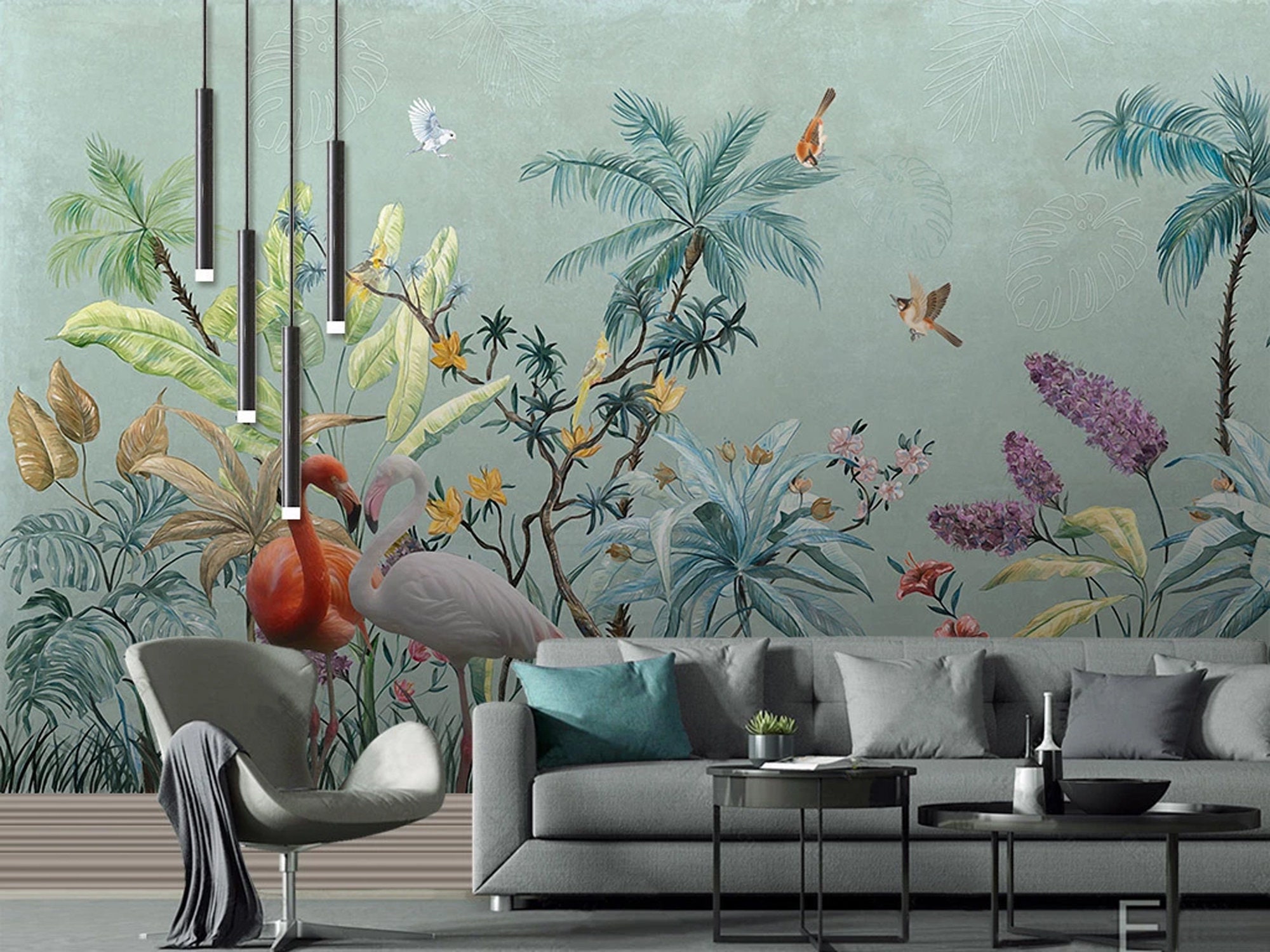 Wallpaper Tropical Rain Forest Flowers and Birds Wall Art - Etsy Denmark Wallpaper Tropical Rain Forest Flowers and Birds Wall Art - Etsy Denmark