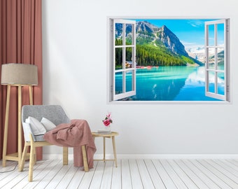 Papier peint 3D avec vue sur un lac et un paysage de montagne