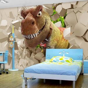 3D Dinosaurier Tapete, 3D Kinderzimmer Tapete, Cartoon Tier 3D Tapete