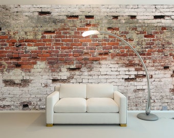 Red Brick Wall Wallpaper: 3D Effect Damaged Plaster (Non-Woven)