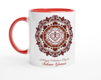 Personalized Mandala Hearts & Roses Mug - Custom Ceramic Coffee Cup Gift for Loved Ones