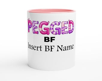 Personalized Gag Mug for Boyfriend - 'Pegged' with Fun Pink & Purple Condoms Design - Humorous Gift Idea