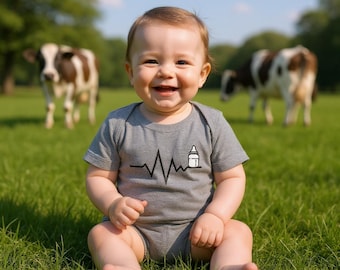 Heartbeat & Milk Bottle Baby Onesie: Soft Cotton Infant Bodysuit