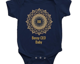 Customized Baby Onesie with Blue & Gold Mandala - Personalized Initials with Name