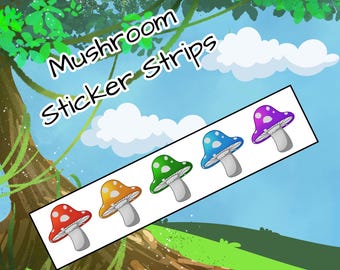 Rainbow Mushroom Sticker Strips - Scrapbooking Stickers - Party Favors (3-Pack)