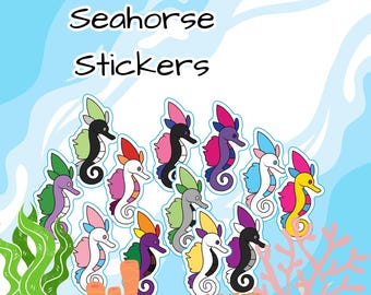 Pride flag seahorse stickers, scrapbooking, bottle stickers, laptop sticker, card decorating, journal stickers
