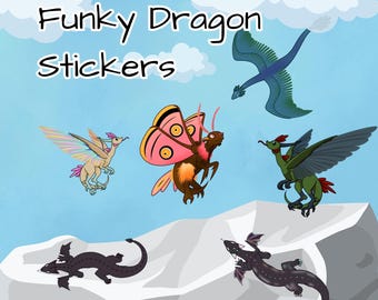 Funky Dragon Glossy Vinyl Stickers - Artwork