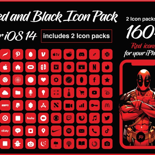 iOS Black & Red Icon Pack | iPhone IOS 15 App Icons Pack | Aesthetic Home Screen | iOS 15 Widget Photos | Widgetsmith | iOS 15 app cover