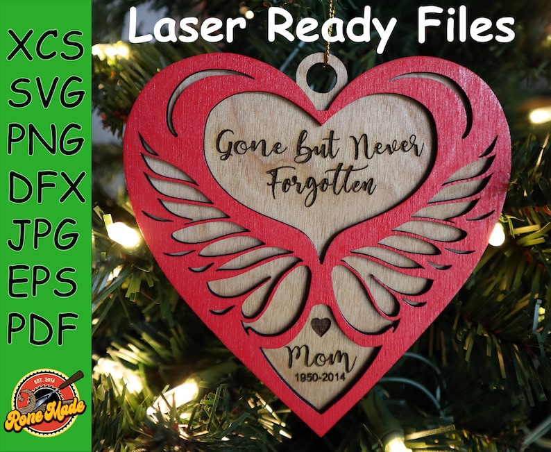 Gone but Never Angel Wings Memorial Christmas Ornament, Laser
