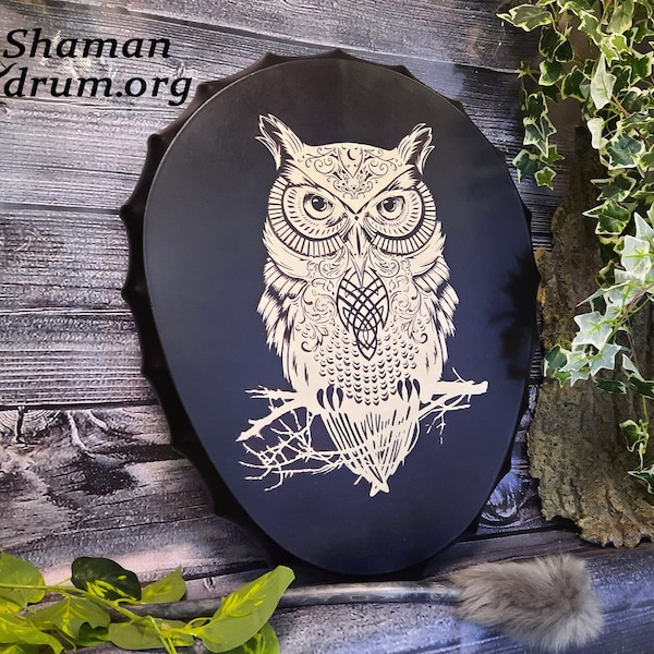 Shaman drum  White Owl  shamanic drum, tambour viking