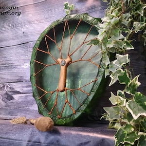 Tamburo sciamanico Albero della vita ovoidale 14x20 pollici, shamandrum, schamanen trommel, tamburo sciamanico, albero del mondo, tamburo vichingo