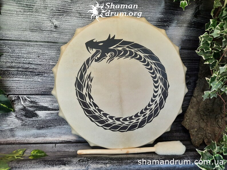 Ouroboros drum. Mystical barban. A drum about the cyclical nature of eternity and infinity. The alternation of creation and destruction, life and death. Barban about the energy of constant rebirth and death.