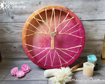 Handcrafted Pink Moon Shaman Drum - Tree of Life Handle - Powerful Woman Drum