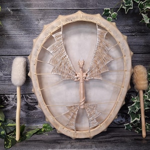 Handcrafted 25-Inch White Dragon Shaman Drum for Your Shamanic Journey