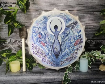 Gaia Shaman Drum, Tree of Life, Goddess, Moon