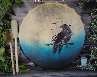 Old Raven Shaman Drum: 18, 22, 26 Inch Shamanic Totem Drum