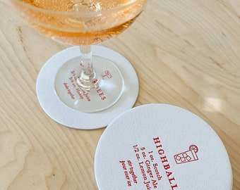 Set of 15 Letterpress Cocktail Recipe Coasters, Red, PMS Warm Red